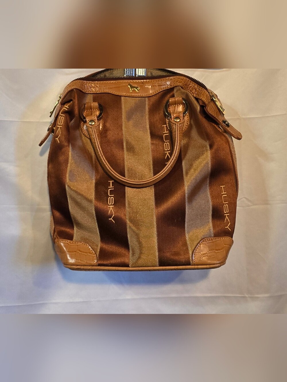 Vintage Husky New York Brown Striped Top-Handle Handbag